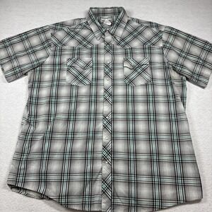 Wrangler Wrancher Pearl Snap Shirt Mens 2XT 2XL Tall Western Cowboy Plaid Gray